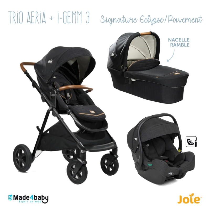 Trio Poussette Aeria + Nacelle Ramble + Siège I-Gemm 3 JOIE Signature Eclipse/Pavement