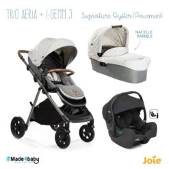 Trio Poussette Aeria + Nacelle Ramble + Siège I-Gemm 3 JOIE Signature Oyster/Pavement