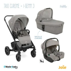 Trio Poussette Chrome + Nacelle + Siège I-Gemm 3 JOIE Pebble