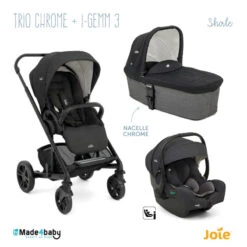 Trio Poussette Chrome + Nacelle + Siège I-Gemm 3 JOIE Shale
